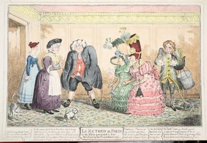 Le Retour de Paris, of, de nicht voorgesteld aan haar familie door haar Franse gouvernante, 1816 door George Cruikshank